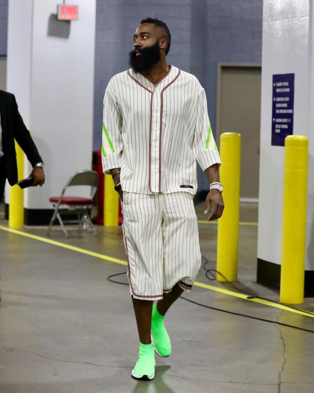 Balenciaga men's speed mid-top trainer sock sneakers worn by James Harden before the match Bucks Vs Rockets January 9, 2019