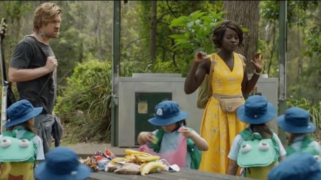 Yellow & White Floral Dress worn by Miss Caroline (Lupita Nyong'o) in Little Monsters