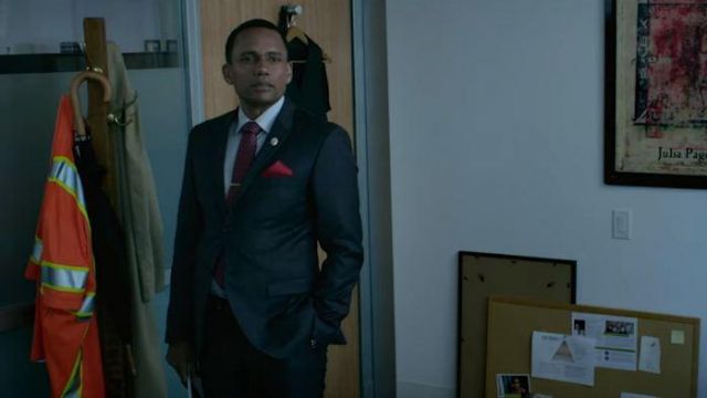 Garnet checkered ties worn by Gary (Hill Harper) in An Interview with God