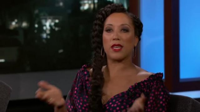 Rectangle plated earrings worn by Robin Thede on Jimmy Kimmel Live! August, 6 2019