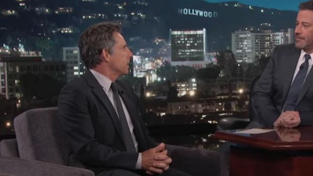 Grey light shirt worn by Ben Stiller on Jimmy Kimmel Live! August, 6 2019