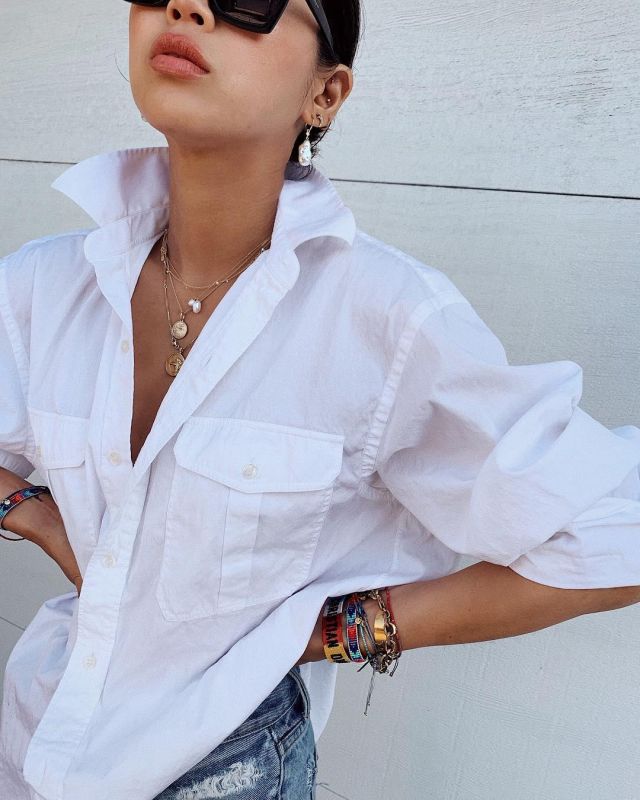 White blouse worn by Aimee Song on @aimeesong
