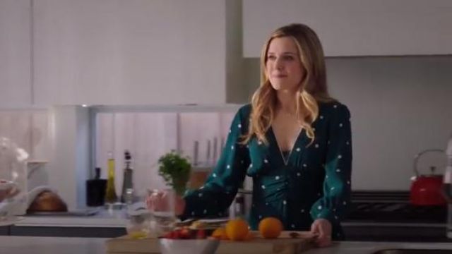Topshop green spot ruched mini dress worn by Cassie Bishop (Harriet Dyer) in The InBetween (S01E10)