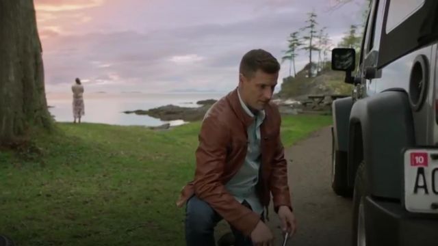 Andrew Marc Wendell lambskin moto jacket worn by Kevin O'Brien (Brendan Penny) in Chesapeake Shores (S04E01)