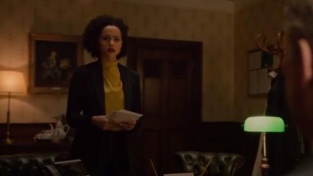 Reiss pinstriped trousser worn by Maya (Nathalie Emmanuel) in Four Weddings and a Funeral (S01E08)