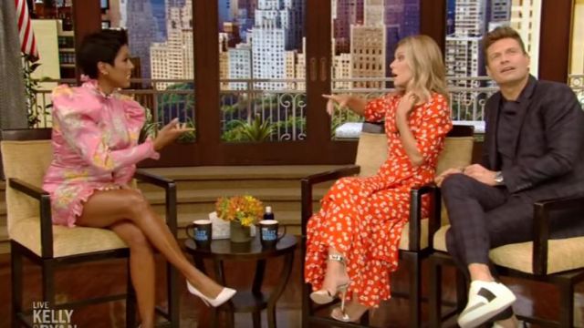 Alessandra rich ruffle-trimmed floral-print mini dress worn by Tamron Hall as seen in LIVE with Kelly and Ryan SEPTEMBER 9, 2019