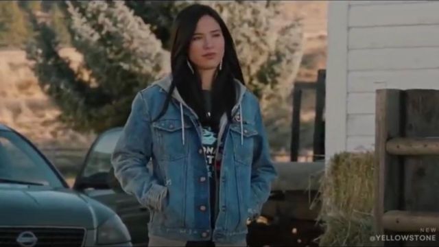 Wrangler sundown trucker jacket worn by Monica Dutton (Kelsey Chow) in Yellowstone (S02E09)