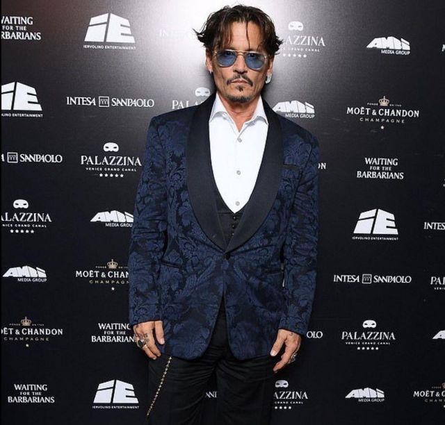 Randolph Engineering square pilot sunglasses worn by Johnny Depp Waiting for the Barbarians Premiere at Venice Film Festival September 6, 2019