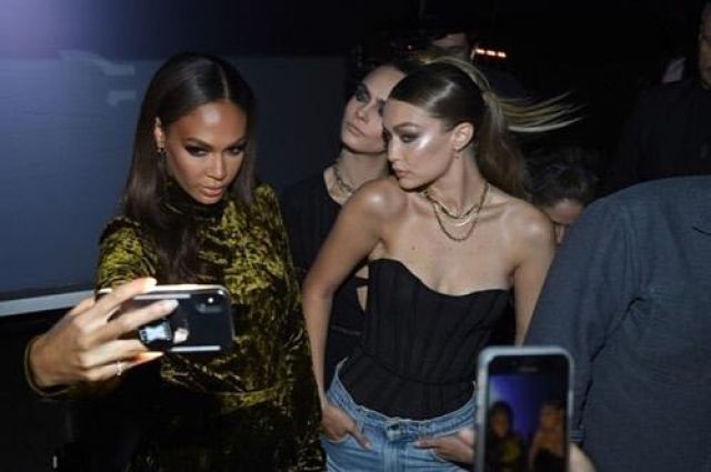 Anita Ko Diamond Huggies Earrings with Pear Drops worn by Jelena Noura "Gigi" Hadid Savage X Fenty Show September 10, 2019