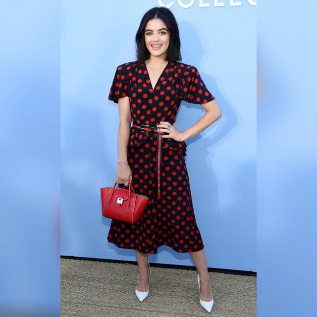 Michael Kors Collection Bandcroft leather satchel worn by Lucy Hale Michael Kors Fashion Show September 11, 2019