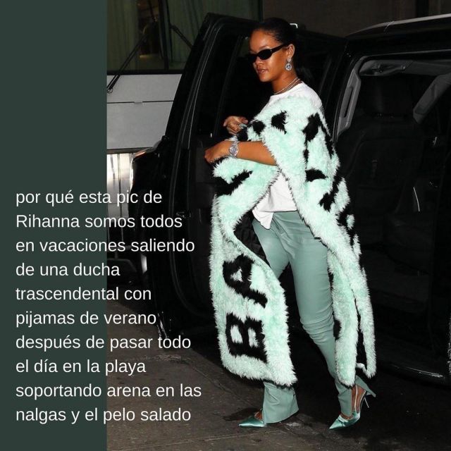 Balenciaga giant fur scarf worn by Rihanna New York City September 12, 2019