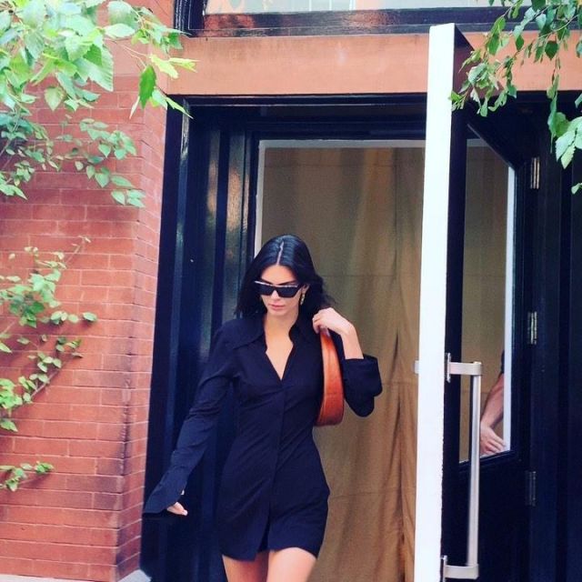 Staud lune de sac de selle de lézard en relief portés par Kendall Jenner, Le Mercer Hotel le 10 septembre 2019