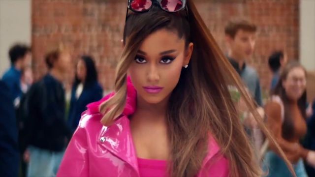 Miniskirt pink worn by Ariana Grande in the clip, Ariana Grande Thank U, Next Music Video Comparison To The Original Movies 