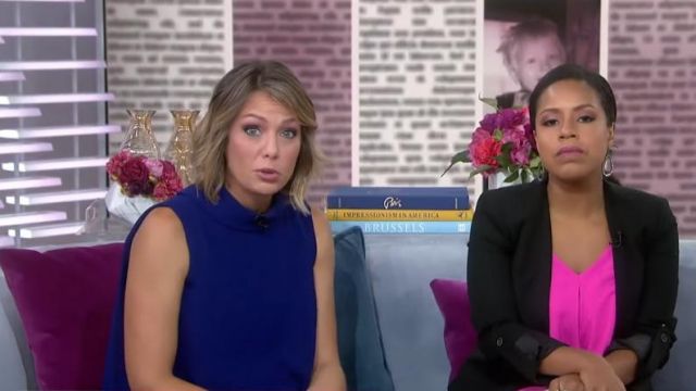 Vince Camuto mock neck chiffon trapeze dress worn by Dylan Dreyer on Today AUGUST 23, 2019