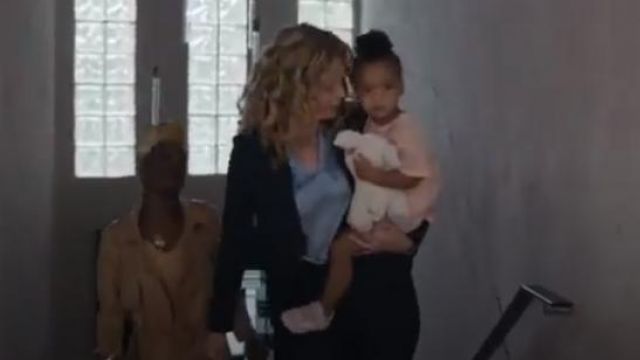 Elie tahari light blue judith blouse worn by Frankie Coyne (Juno Ruddell) in Workin' Moms Season 3 Episode 12