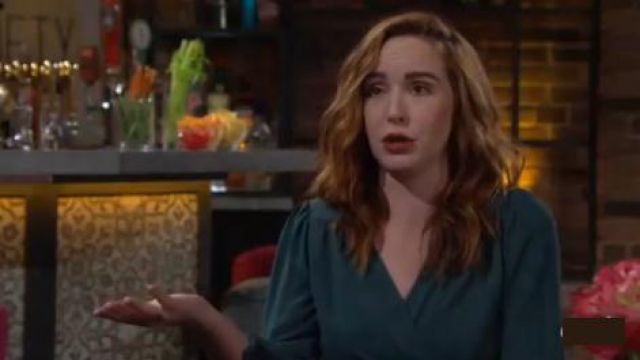 Chelsea28 teal wrap top worn by Mariah Copeland (Camryn Grimes) as seen on The Young and the Restless SEPTEMBER 13, 2019