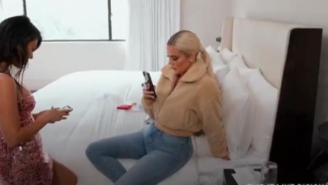Missguided Cream Chunky Crop Zip Through Teddy Jacket worn by Khloé Kardashian in Keeping Up with the Kardashians Season 17 Episode 2