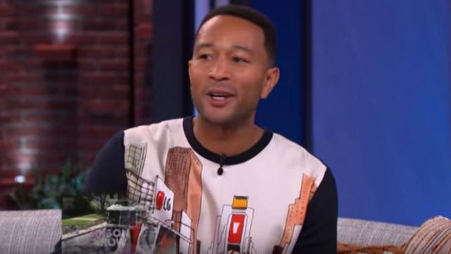 Lanvin graphic print sweater worn by John Legend on The Kelly Clarkson Show SEPTEMBER 13, 2019