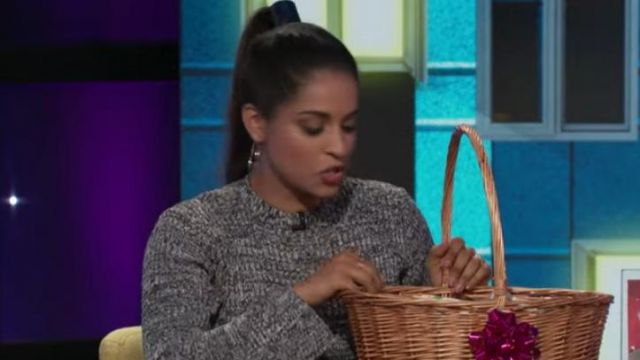 Victoria Beckham Marled Long-Sleeve Keyhole Tunic worn by Lilly Singh on A Little Late with Lilly Singh September 18, 2019