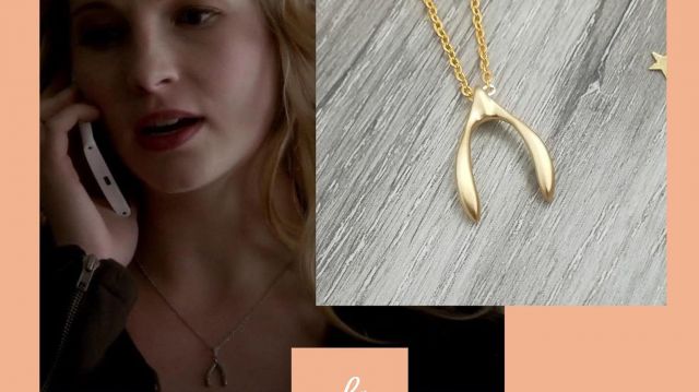 Golden necklace of Caroline Forbes (Candice King) in the Vampire Diaries (S07E10)