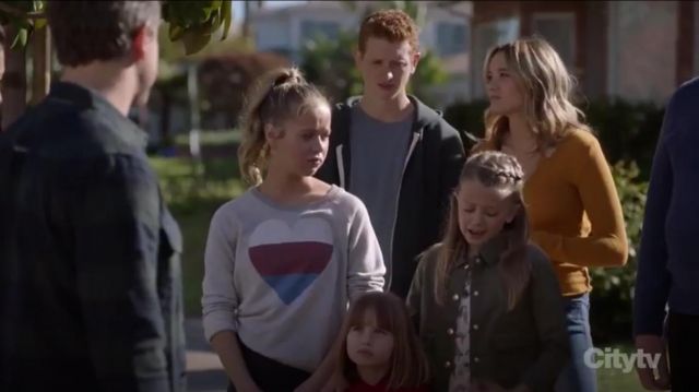 Out From Under Scarlett Notch Henley Top worn by Clementine Hughes (Hunter King) in Life in Pieces Season 4 Episode 13