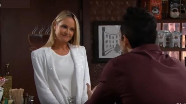 Karen Millen White Rib-Knit Tank worn by Sharon Collins (Sharon Case) as seen on The Young and the Restless September 19, 2019