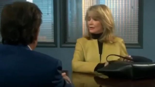 Lafayette  split-neck lamb­skin leather jack­et in plan­tain worn by Dr. Marlena Evans Black (Deidre Hall) as seen on Days of Our Lives  September 19, 2019