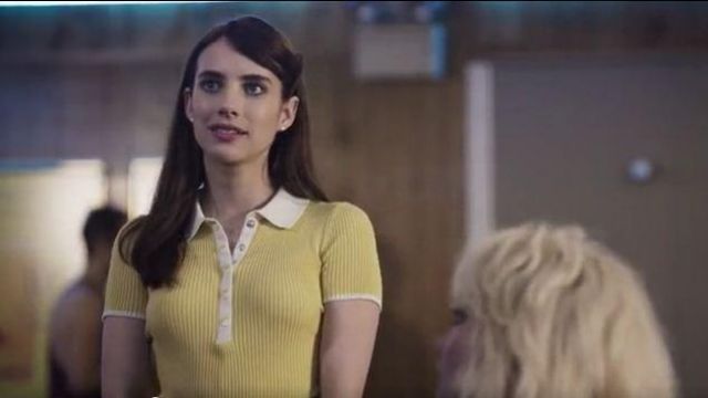 Rag & Bone yellow ribbed polo shirt worn by Madison Montgomery (Emma Roberts) in American Horror Story Season 09 Episode 01