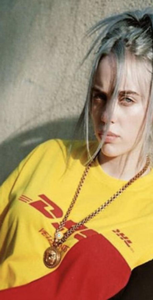 Vetements x DHL T-shirt worn by Billie Eilish on Instagram picture