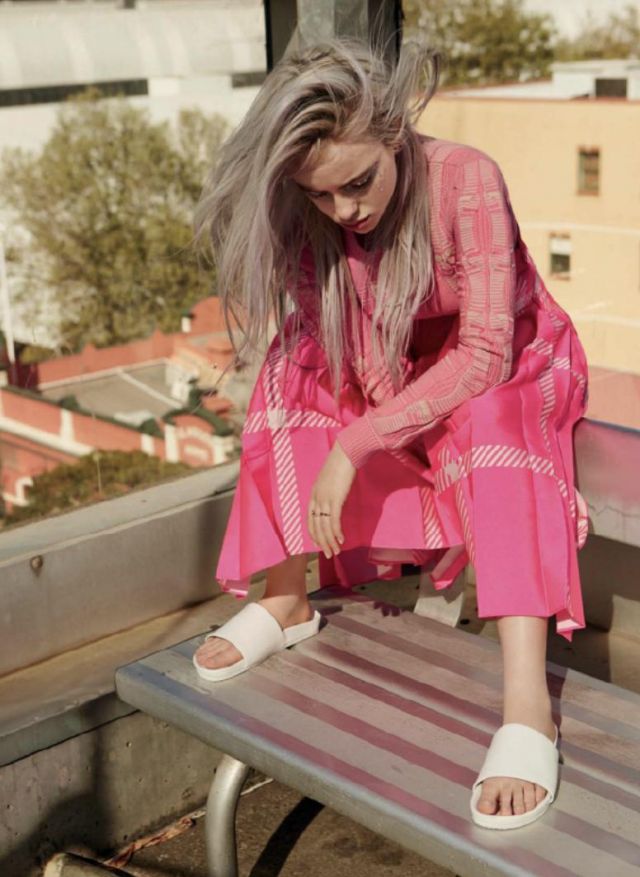 The sweater pink Fendi worn by Billie Eilish photographed by Max Doyle for InStyle Australia, January 2018