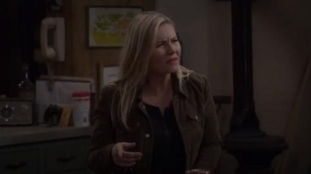 BLANKNYC Brown Crop Suede Trucker Jacket worn by Abby (Elisha Cuthbert) in The Ranch Season 4 Episode 5