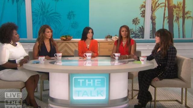 Rebecca vallance peta checked woven flared pants worn by Marie Osmond on The Talk September 23, 2019