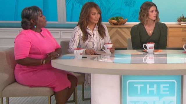 La Vie rebecca taylor topstitch detalle puff sleeve jumpsuit usado por Katherine Schwarzenegger en The Talk septiembre 24, 2019