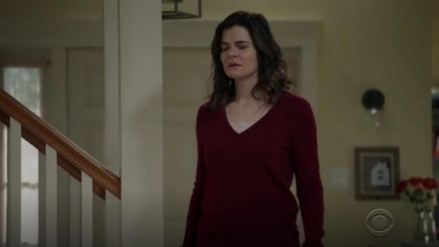 Equipment cecile V neck solid cashmere sweater worn by Heather (Betsy Brandt) in Life in Pieces Season 4 Episode 4