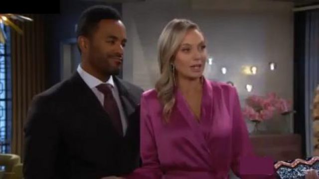 Nanushka Pink si­wa satin wrap dress worn by Abby Newman (Melissa Ordway) as seen on The Young and the Restless September 26, 2019