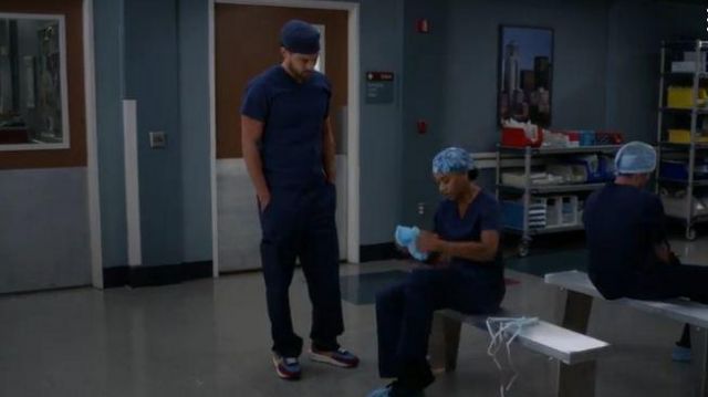 Nike X Sacai navy red and yellow colorblock sneakers worn by Dr. Jackson Avery (Jesse Williams) in Grey's Anatomy Season16 Episode 01