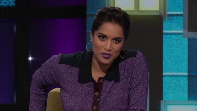 Rachel comey collins top in pur­ple worn by on Lilly Singh A Little Late with Lilly Singh September 26, 2019