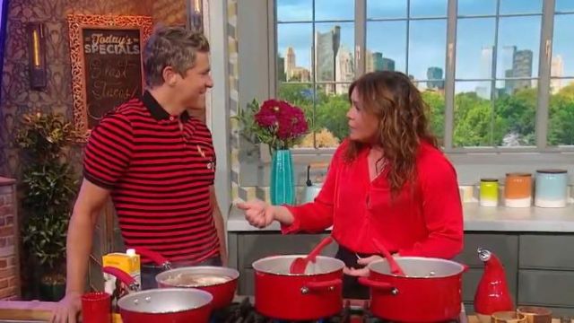 Zadig and voltaire red satin tu­nic blouse worn by Rachael Ray on Rachael Ray Show September 25 2019