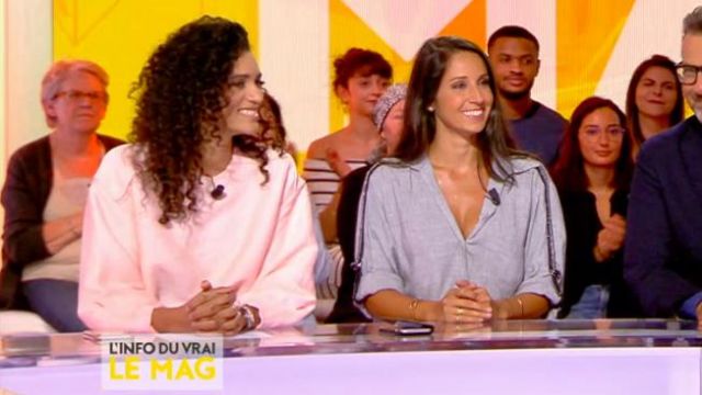 Le top col bateau en satin de Laurianne Melierre dans L'Info du vrai le mag le 30.09.2019