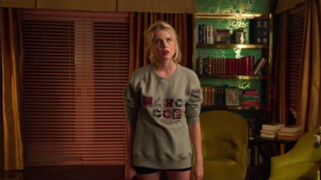 Marc Jacobs grey lux embellished sweatshirt worn by Astrid (Lucy Boynton) in The Politician S1E3