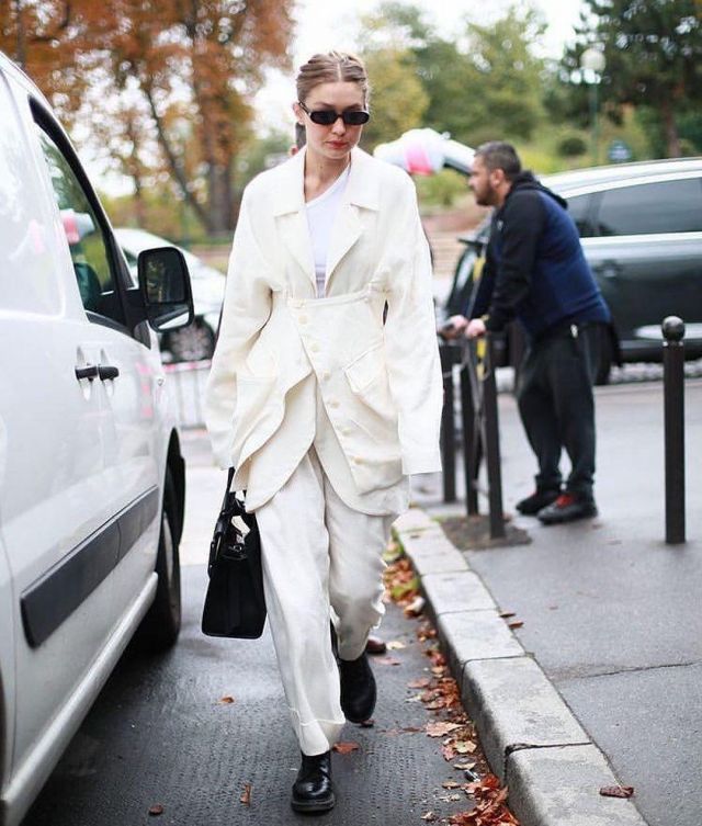 Le Specs Outta Love Sunglasses in Black/Smoke Mono worn by Jelena Noura Gigi Hadid Paris October 1, 2019