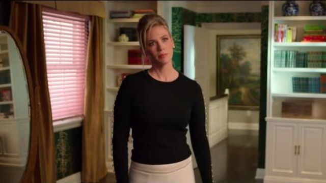 Bloomingdale’s Black Embellished-Sleeve Cashmere Sweater worn by Astrid's Mom (January Jones) in The Politician Season 1 Episode 4