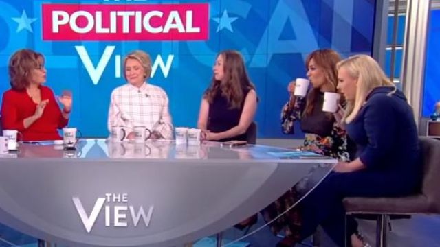 Teri Jon Roll Neck Asymmetrical Crepe Dress worn by on Meghan McCain The View October 3, 2019