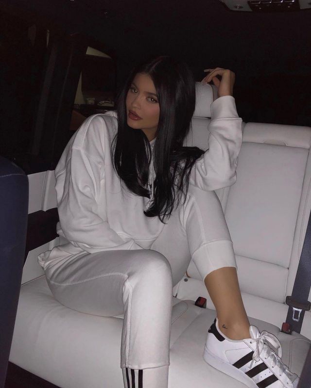 Adidas White 90’s Hoodie worn by Kylie Jenner Instagram October 3, 2019