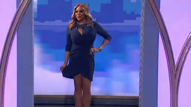 Dress the Population Coby Faux Wrap Mini Dress worn by Wendy Williams on The Wendy Williams Show October 4, 2019
