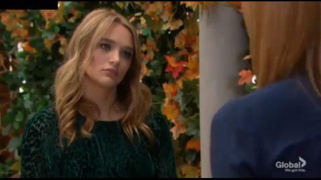 A.L.C. Green Velvet Dotted Top worn by Summer Newman  (Hunter King) as seen in The Young and the Restless  October 3, 2019