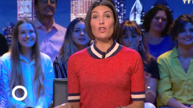 Le pull col cheminée finitions bicolores de Alessandra Sublet dans C'est Canteloup le 04.10.2019