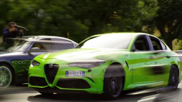 Green Alfa Romeo Giulia driven by Dave Franco in 6 Underground