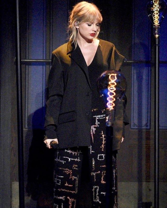 Libertine Drips Embellished Wide Leg Pants worn by Taylor Swift Saturday Night Live October 5, 2019