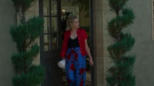 Diane von Furstenberg Blue Floral-printed wide-leg trousers worn by Astrid Sloan (Lucy Boynton) in The Politician Season 1 Episode 7